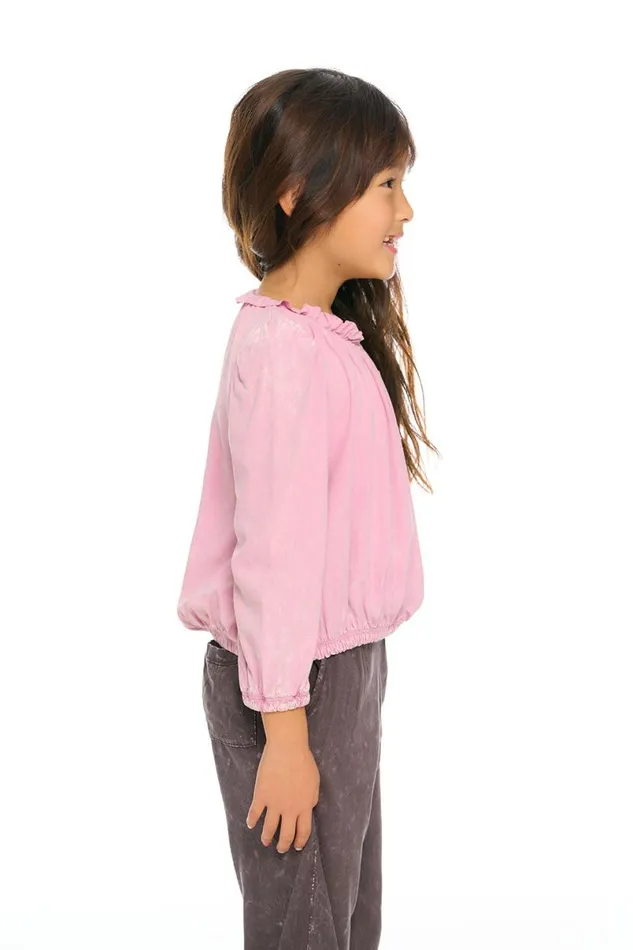Kids Girls Chaser Brand Ruffle Neck Pocket Shirred Tee