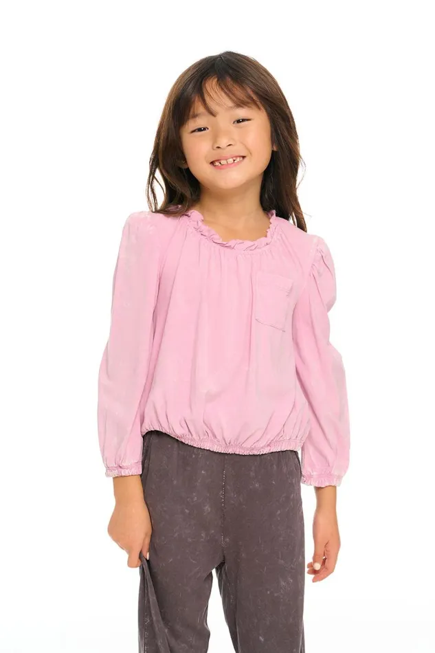 Kids Girls Chaser Brand Ruffle Neck Pocket Shirred Tee