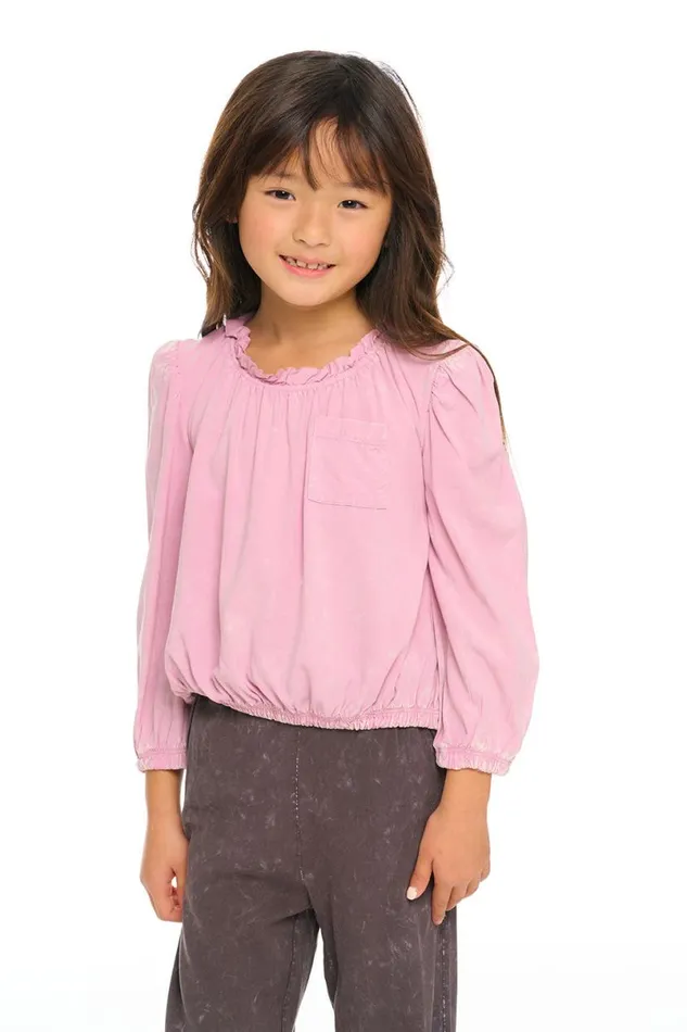 Kids Girls Chaser Brand Ruffle Neck Pocket Shirred Tee