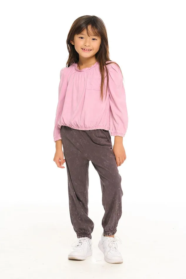 Kids Girls Chaser Brand Ruffle Neck Pocket Shirred Tee