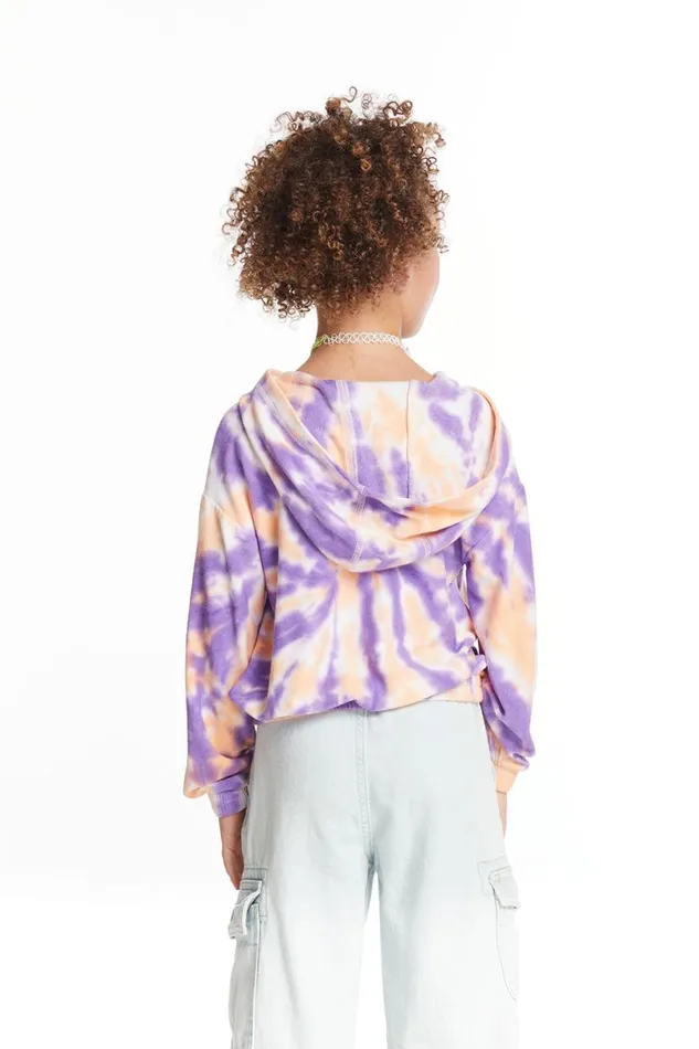 Kids Girls Chaser Brand Semi Cropped Peach Lavender Girls Shirred Hoodie Pullover