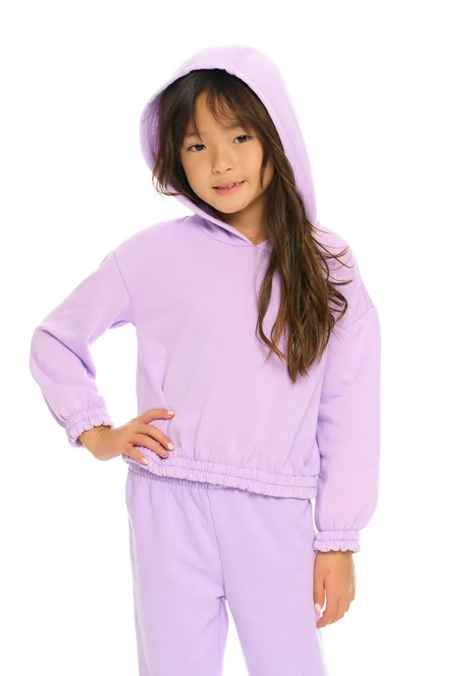 Kids Girls Chaser Brand Semi Cropped Shirred Hoodie Pullover