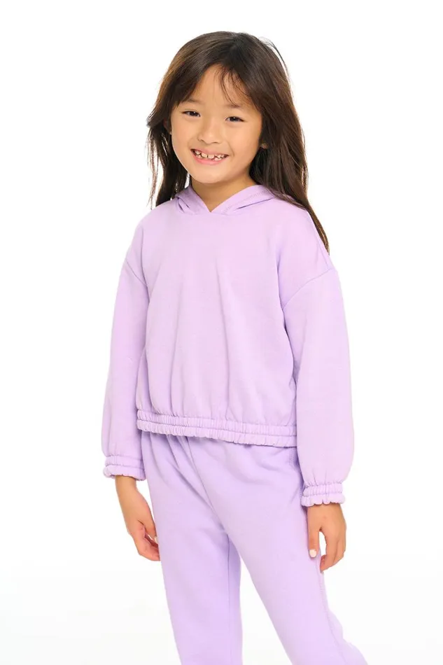 Kids Girls Chaser Brand Semi Cropped Shirred Hoodie Pullover