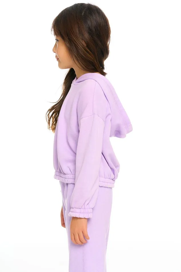 Kids Girls Chaser Brand Semi Cropped Shirred Hoodie Pullover