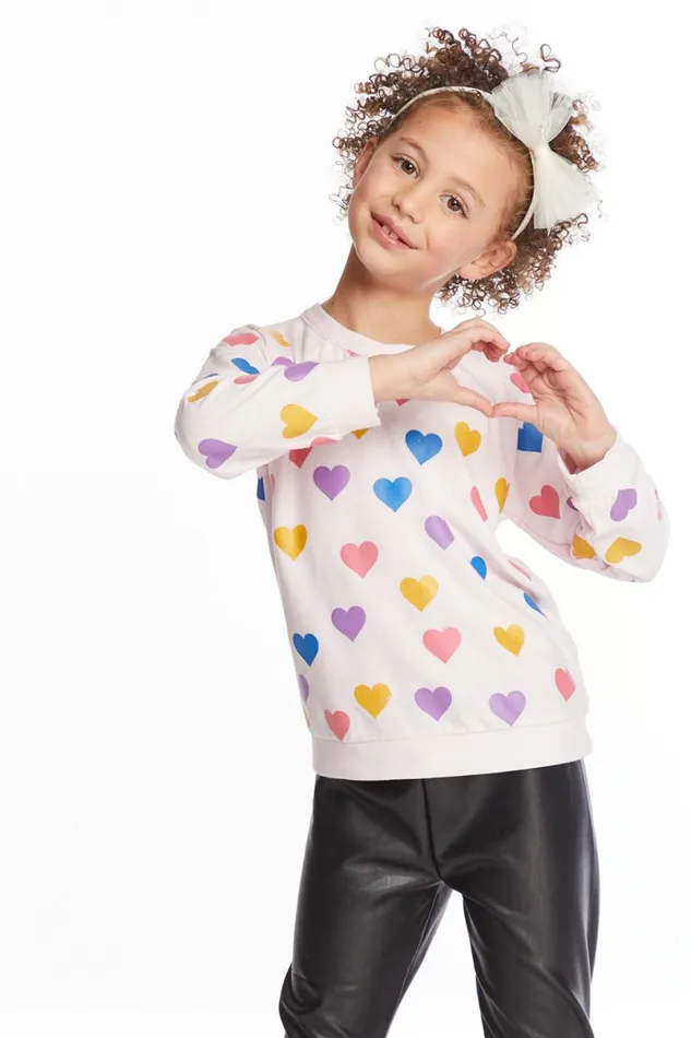 Kids Girls Chaser Brand Shiny Hearts Girls Love Knit Raglan Pullover