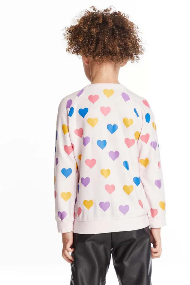 Kids Girls Chaser Brand Shiny Hearts Girls Love Knit Raglan Pullover
