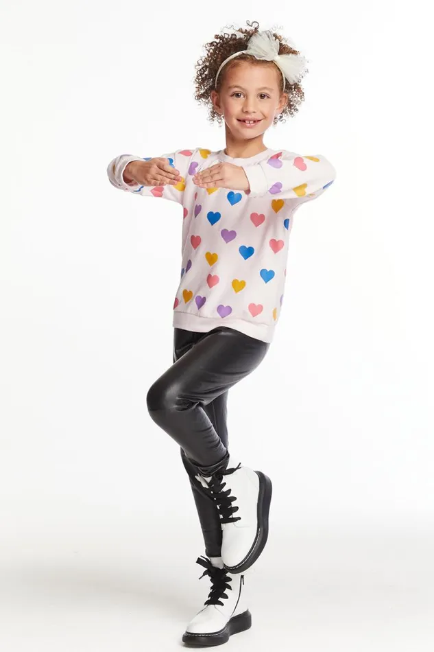 Kids Girls Chaser Brand Shiny Hearts Girls Love Knit Raglan Pullover