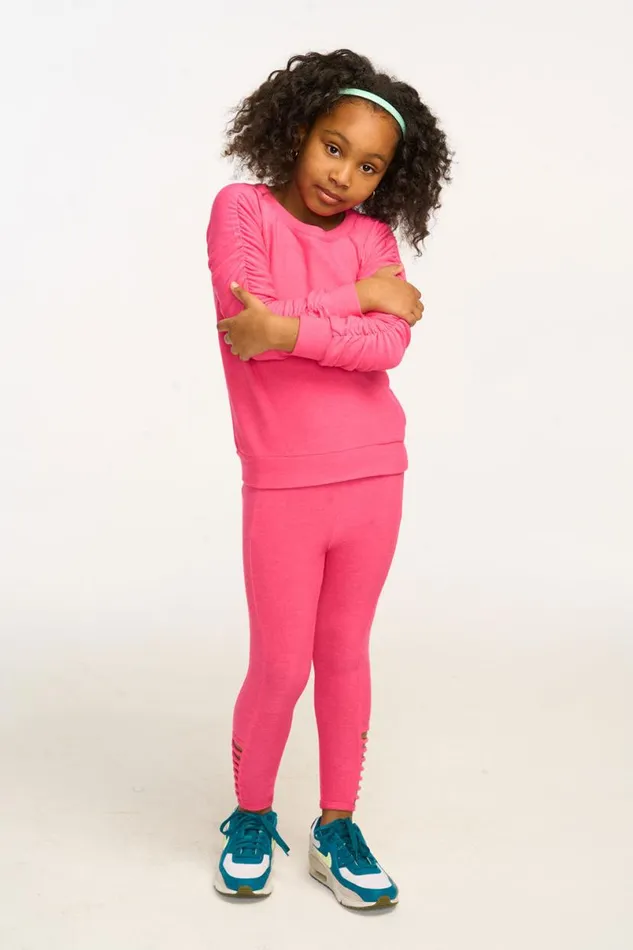 Kids Girls Chaser Brand Side Detail Flamingo Pink Leggings
