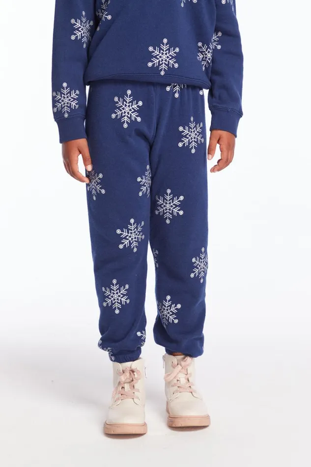 Kids Girls Chaser Brand Slim Slouchy Avalon Snow Flake Girls Sweatpants