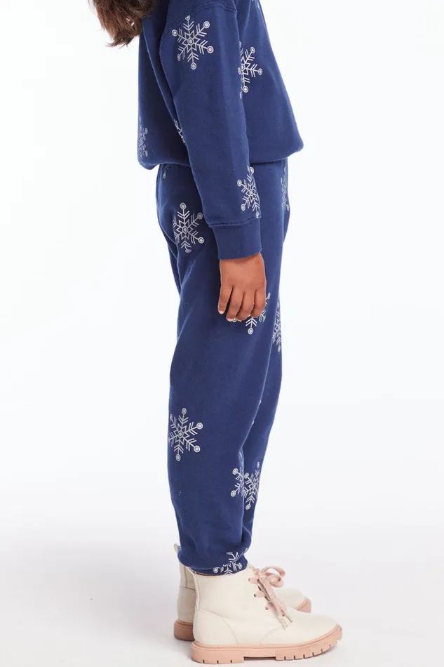 Kids Girls Chaser Brand Slim Slouchy Avalon Snow Flake Girls Sweatpants