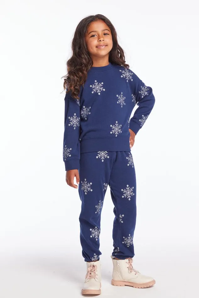 Kids Girls Chaser Brand Slim Slouchy Avalon Snow Flake Girls Sweatpants