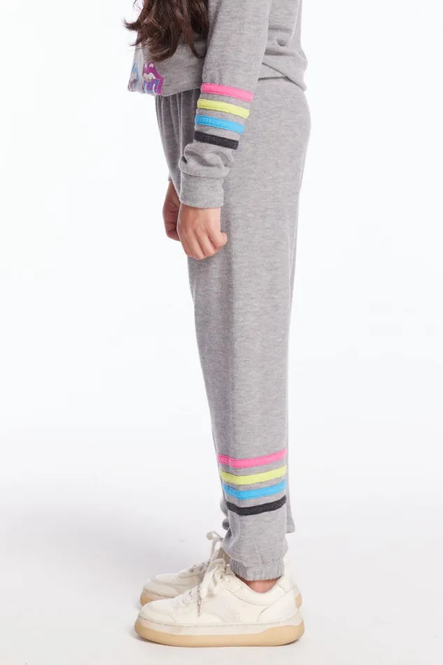 Kids Girls Chaser Brand Slim Slouchy Heather Grey Girls Pant With Strappings
