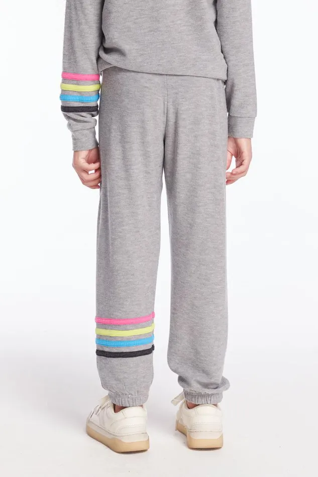 Kids Girls Chaser Brand Slim Slouchy Heather Grey Girls Pant With Strappings