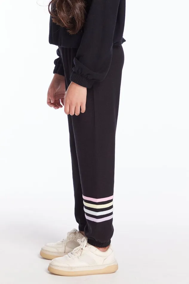 Kids Girls Chaser Brand Slim Slouchy True Black Girls Pant With Strappings