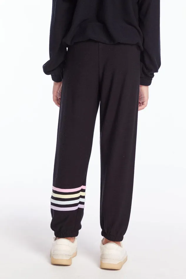 Kids Girls Chaser Brand Slim Slouchy True Black Girls Pant With Strappings
