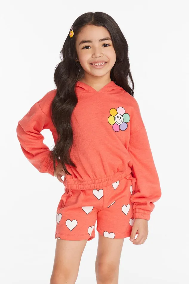 Kids Girls Chaser Brand Smiley Flower and Hearts Girls Pullover Hoodie
