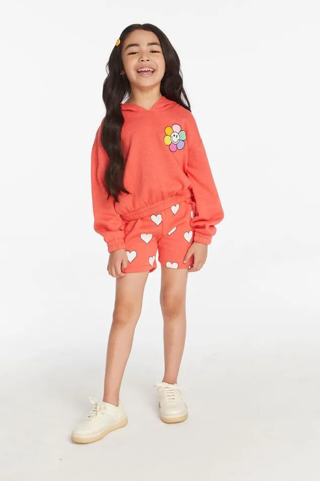 Kids Girls Chaser Brand Smiley Flower and Hearts Girls Pullover Hoodie