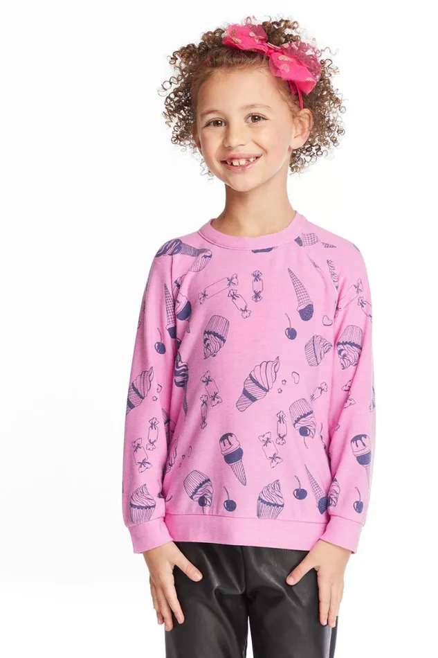 Kids Girls Chaser Brand Snack Time Girls Love Knit Raglan Pullover