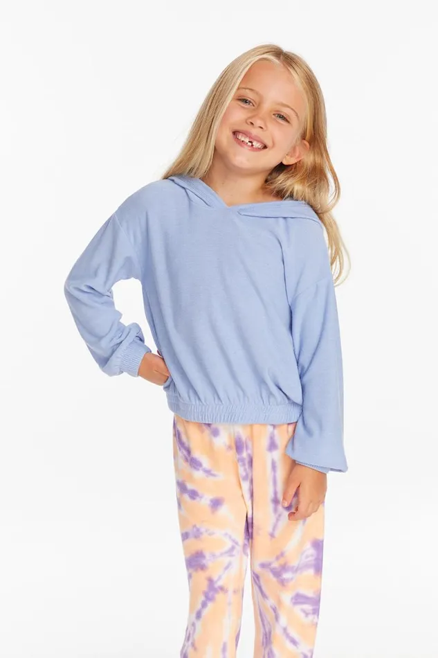 Kids Girls Chaser Brand Star Smiley Semi Cropped Shirred Hoodie Pullover