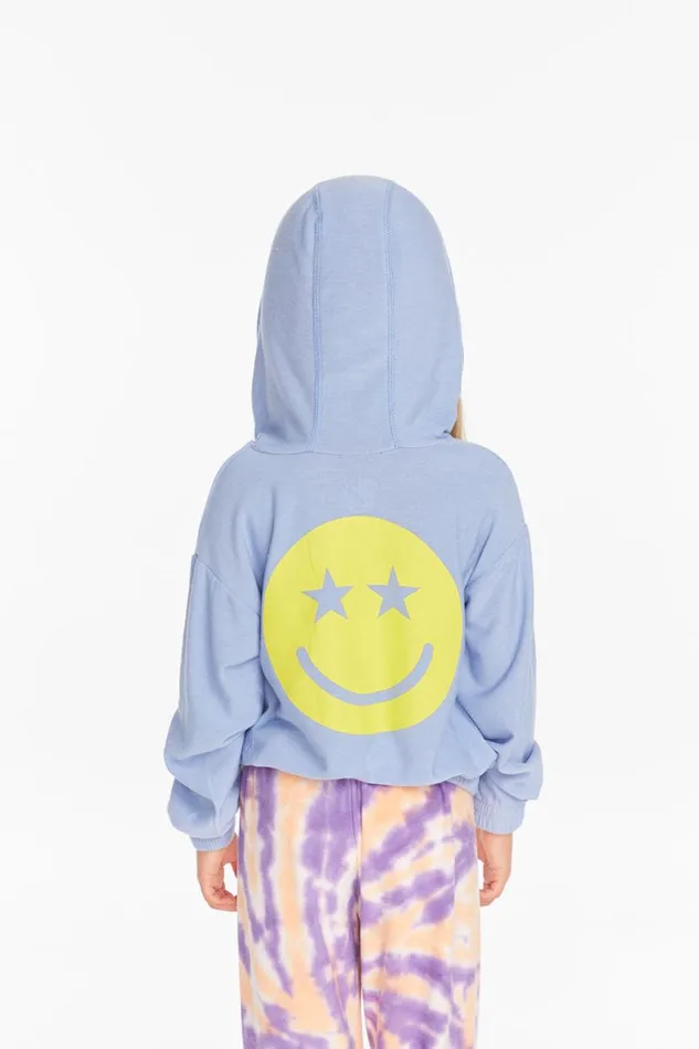 Kids Girls Chaser Brand Star Smiley Semi Cropped Shirred Hoodie Pullover