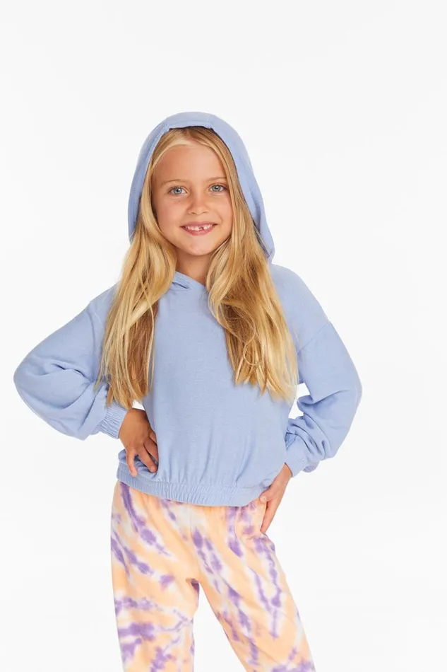 Kids Girls Chaser Brand Star Smiley Semi Cropped Shirred Hoodie Pullover