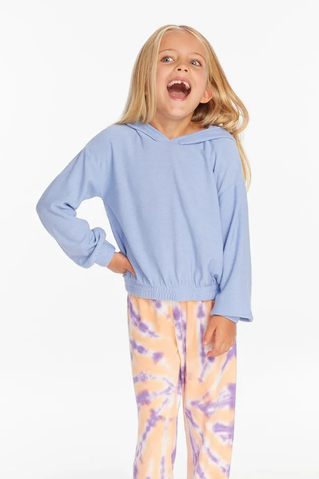Kids Girls Chaser Brand Star Smiley Semi Cropped Shirred Hoodie Pullover