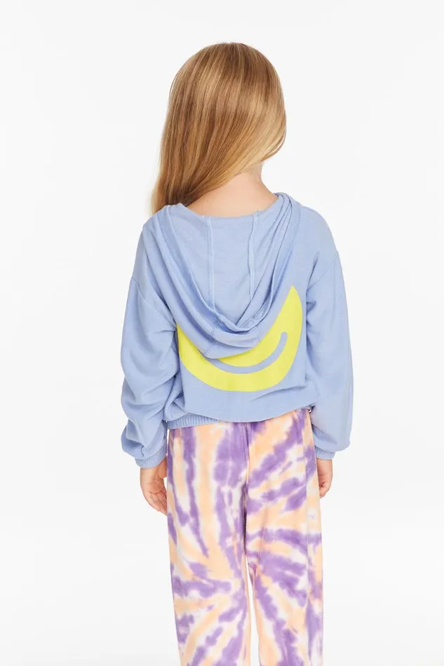 Kids Girls Chaser Brand Star Smiley Semi Cropped Shirred Hoodie Pullover