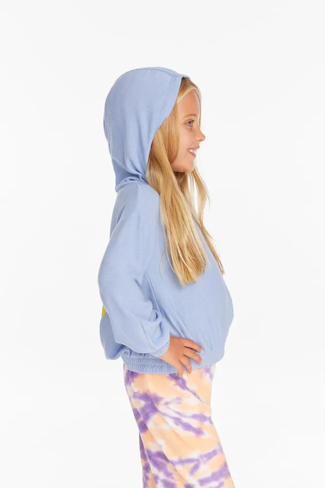 Kids Girls Chaser Brand Star Smiley Semi Cropped Shirred Hoodie Pullover