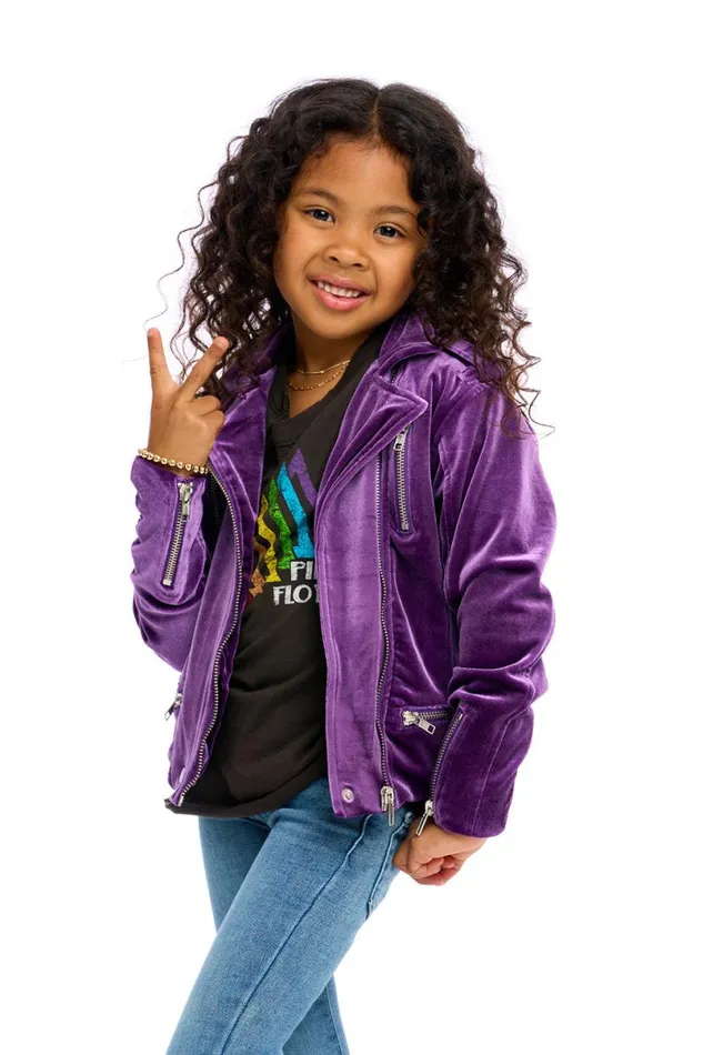 Kids Girls Chaser Brand Stretch Velvet Moto Jacket