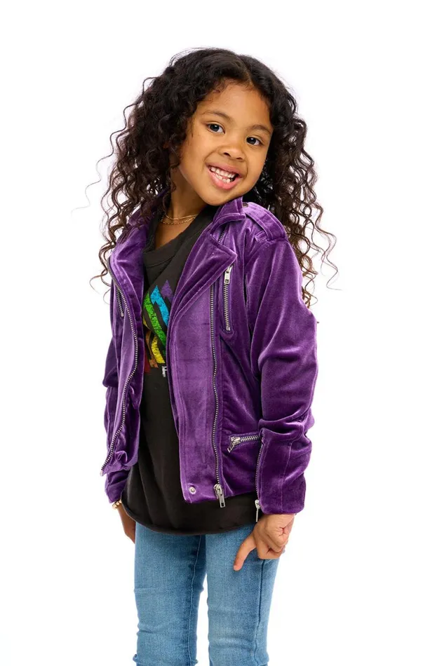 Kids Girls Chaser Brand Stretch Velvet Moto Jacket