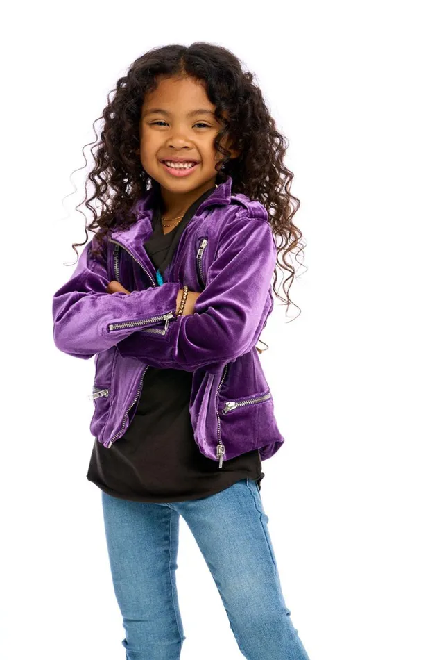 Kids Girls Chaser Brand Stretch Velvet Moto Jacket