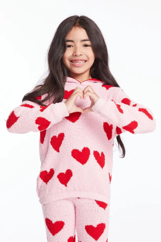 Kids Girls Chaser Brand Sugar Heart Girls Semi Cropped Shirred Pullover Hoodie