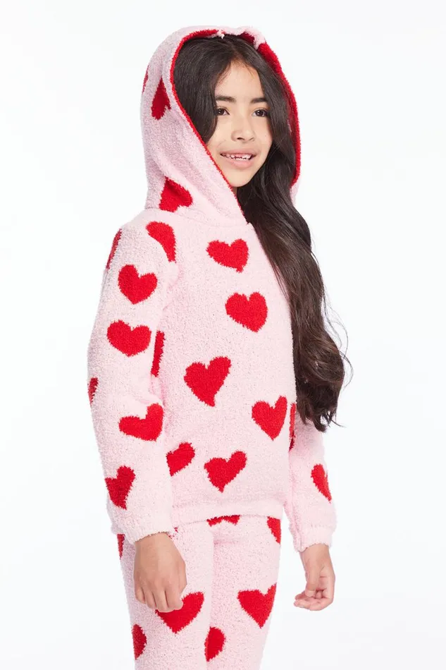 Kids Girls Chaser Brand Sugar Heart Girls Semi Cropped Shirred Pullover Hoodie