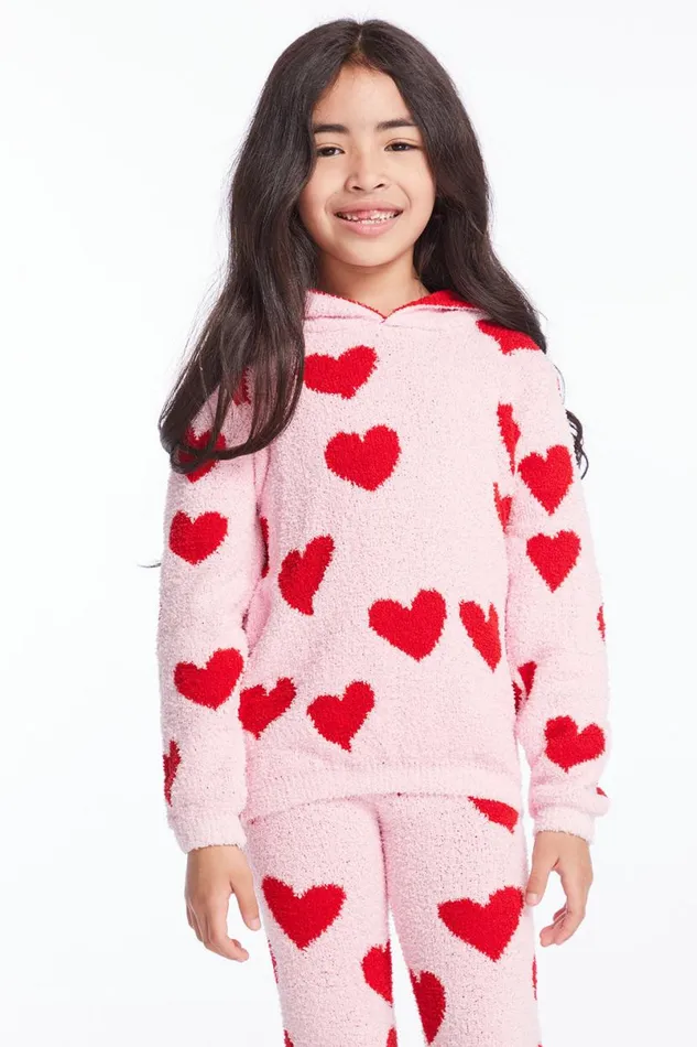 Kids Girls Chaser Brand Sugar Heart Girls Semi Cropped Shirred Pullover Hoodie