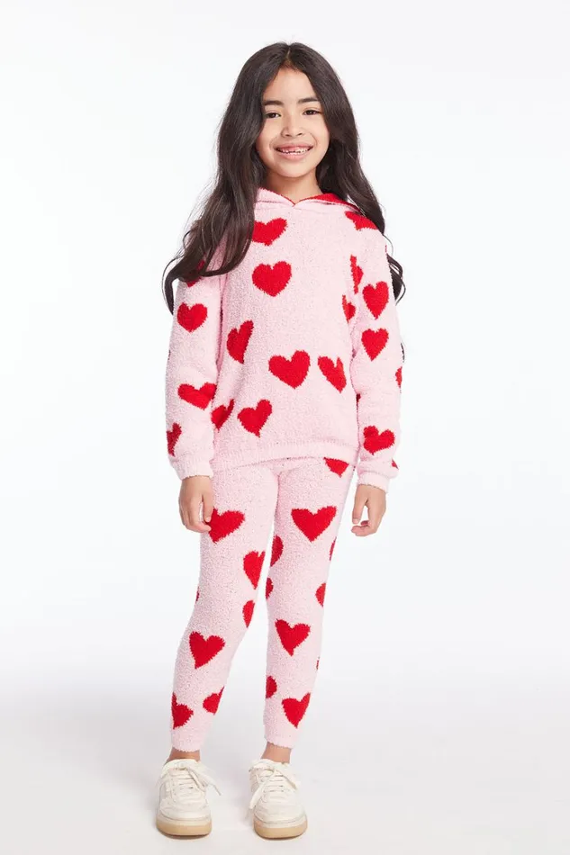 Kids Girls Chaser Brand Sugar Heart Girls Semi Cropped Shirred Pullover Hoodie