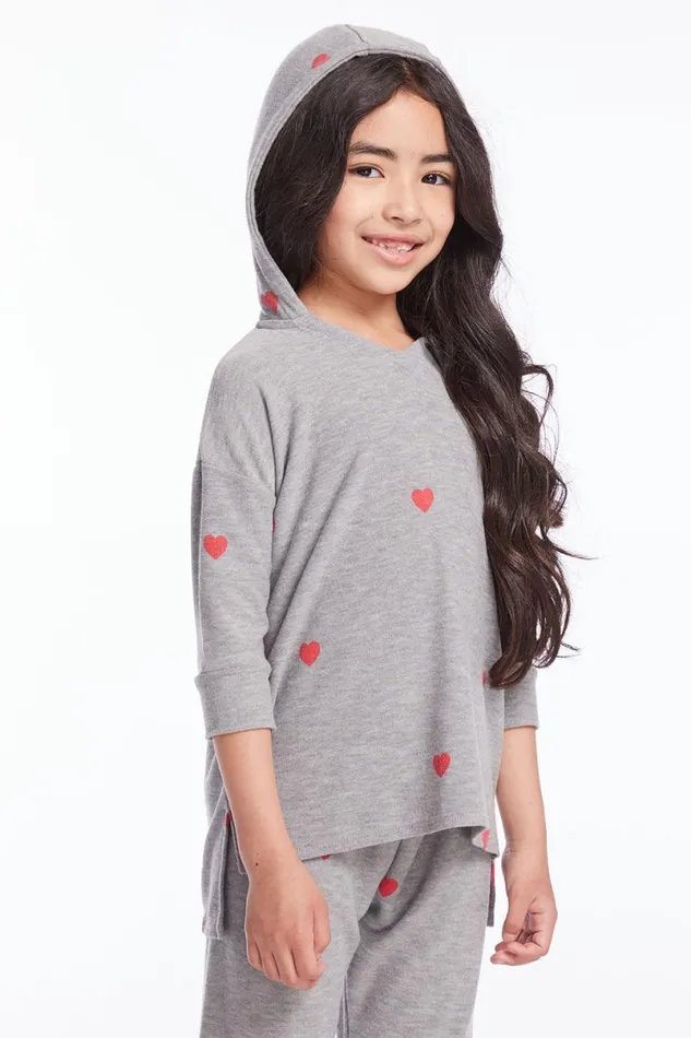 Kids Girls Chaser Brand Tiny Hearts Girls Pullover Hoodie