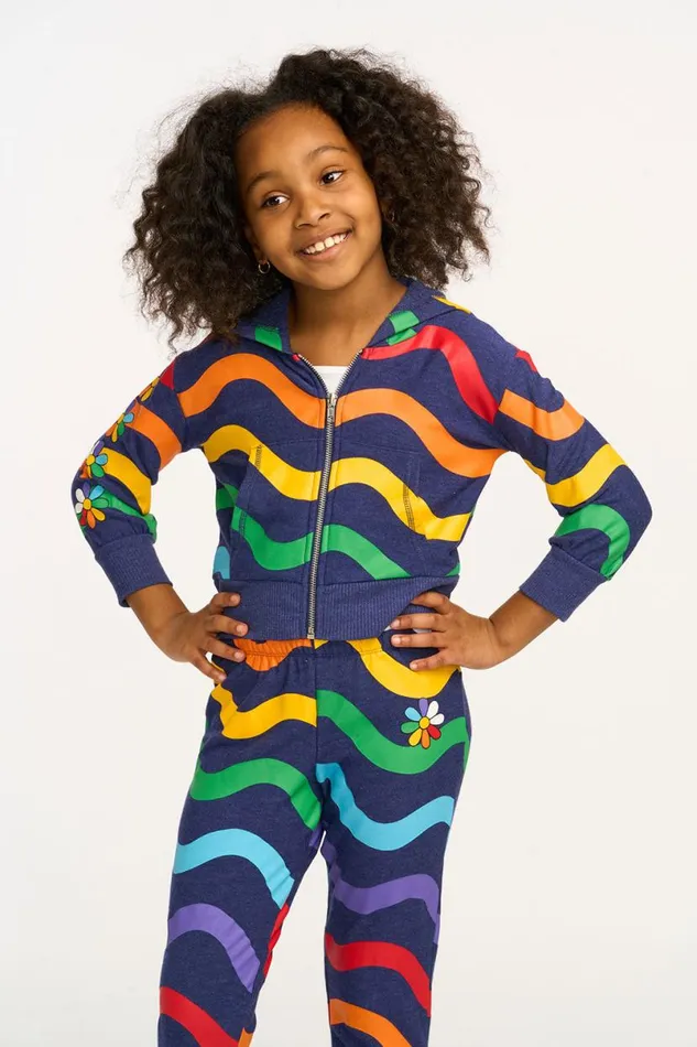 Kids Girls Chaser Brand Wavy Flower Rainbow Zipup Hoodie