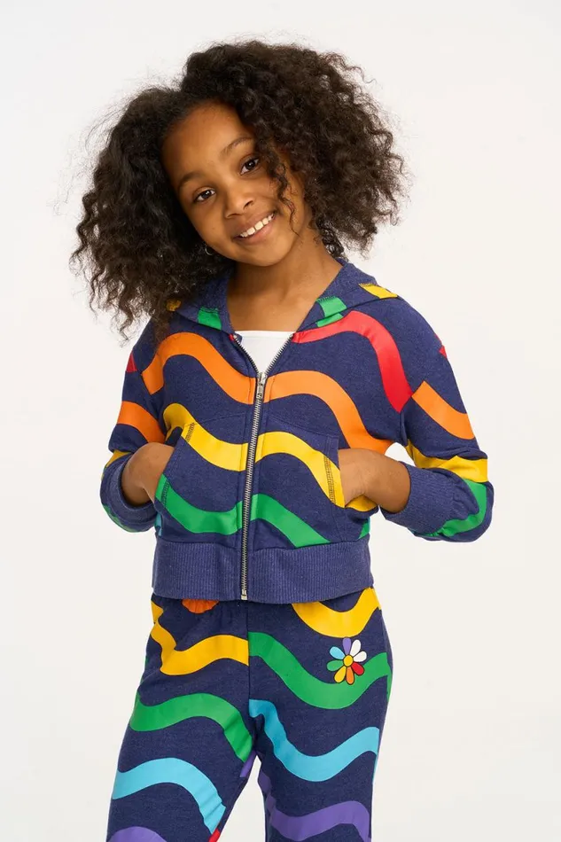 Kids Girls Chaser Brand Wavy Flower Rainbow Zipup Hoodie