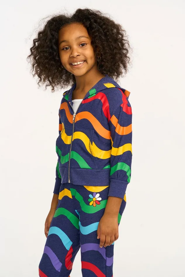 Kids Girls Chaser Brand Wavy Flower Rainbow Zipup Hoodie