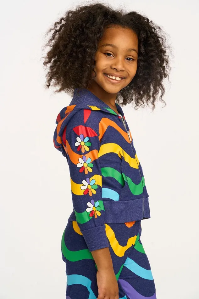 Kids Girls Chaser Brand Wavy Flower Rainbow Zipup Hoodie