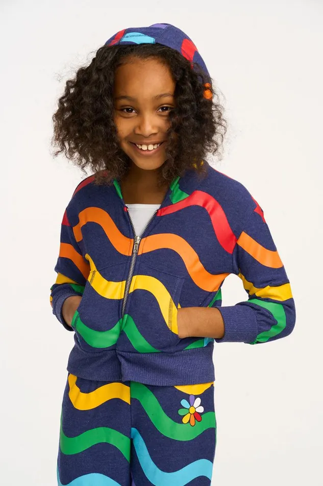 Kids Girls Chaser Brand Wavy Flower Rainbow Zipup Hoodie