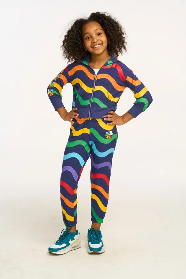Kids Girls Chaser Brand Wavy Flower Rainbow Zipup Hoodie