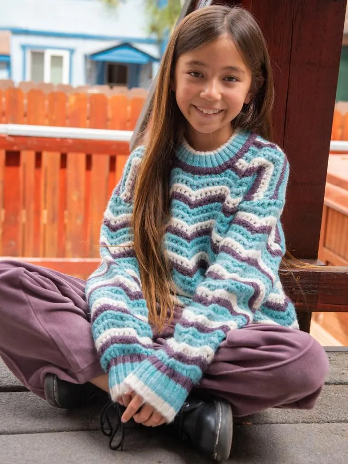 Kids Hoodies and Sweatshirts Volcom Girls Zigzy Zagzy Sweater 8211 Aqua