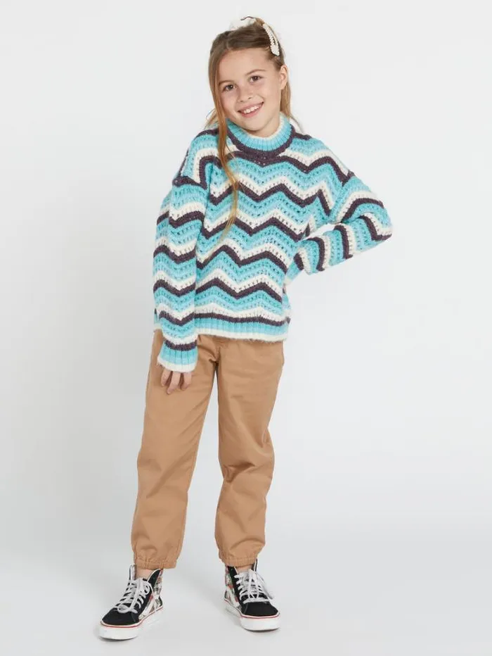 Kids Hoodies and Sweatshirts Volcom Girls Zigzy Zagzy Sweater 8211 Aqua
