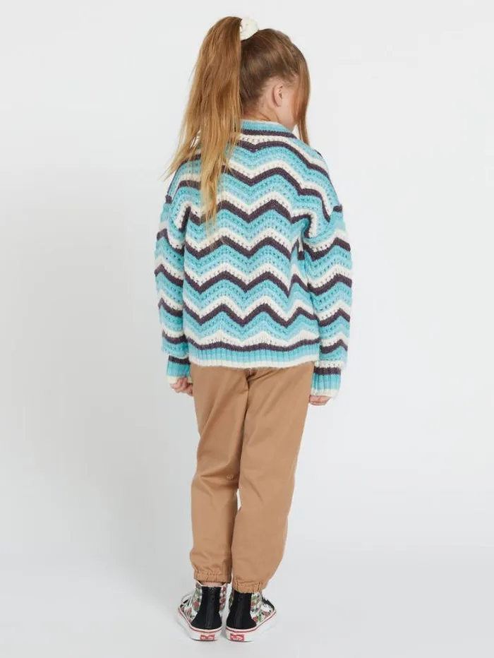 Kids Hoodies and Sweatshirts Volcom Girls Zigzy Zagzy Sweater 8211 Aqua