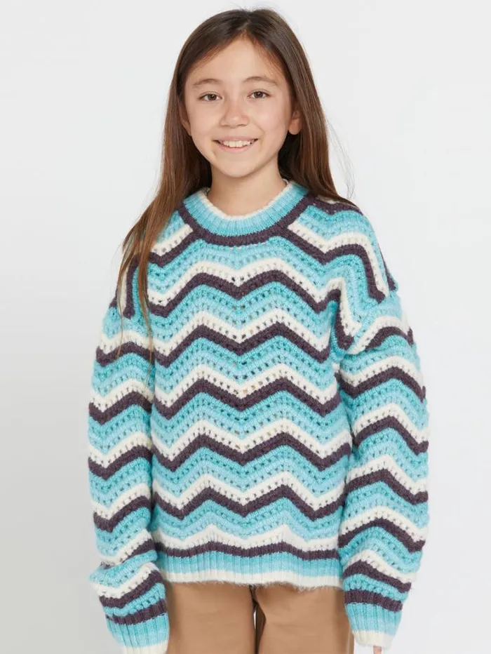 Kids Hoodies and Sweatshirts Volcom Girls Zigzy Zagzy Sweater 8211 Aqua
