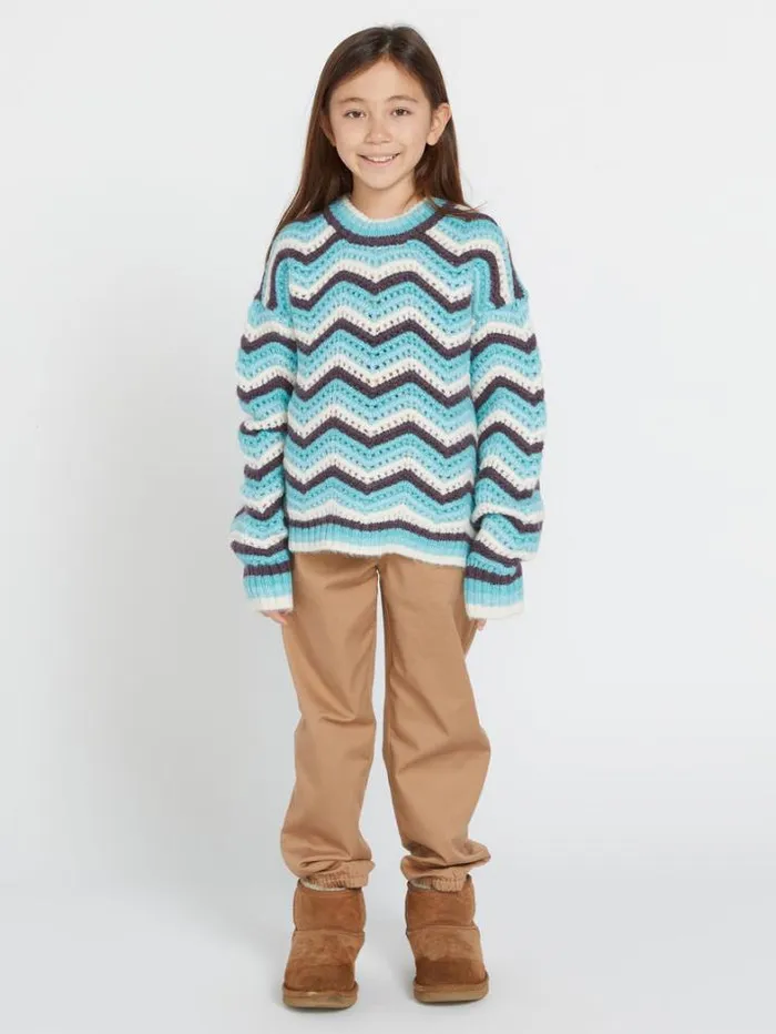 Kids Hoodies and Sweatshirts Volcom Girls Zigzy Zagzy Sweater 8211 Aqua