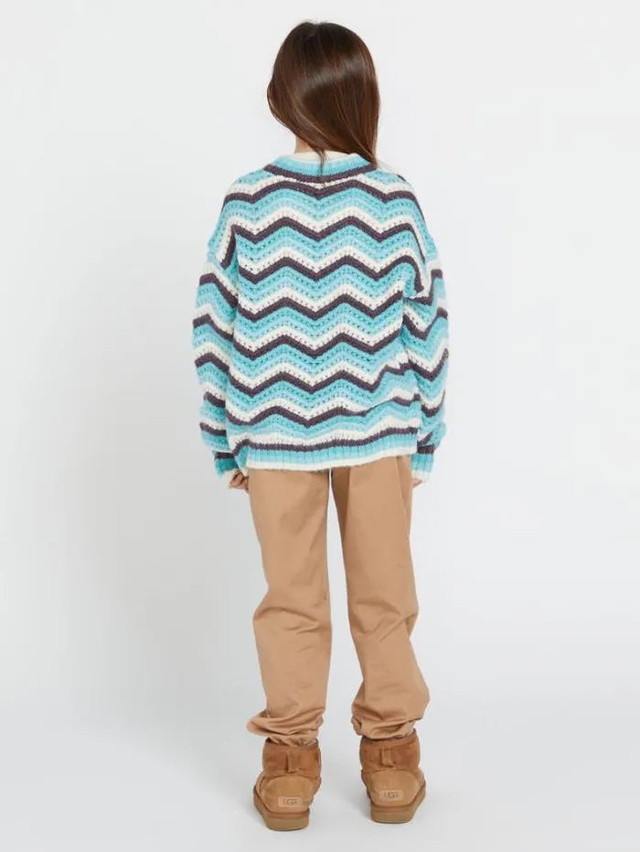 Kids Hoodies and Sweatshirts Volcom Girls Zigzy Zagzy Sweater 8211 Aqua