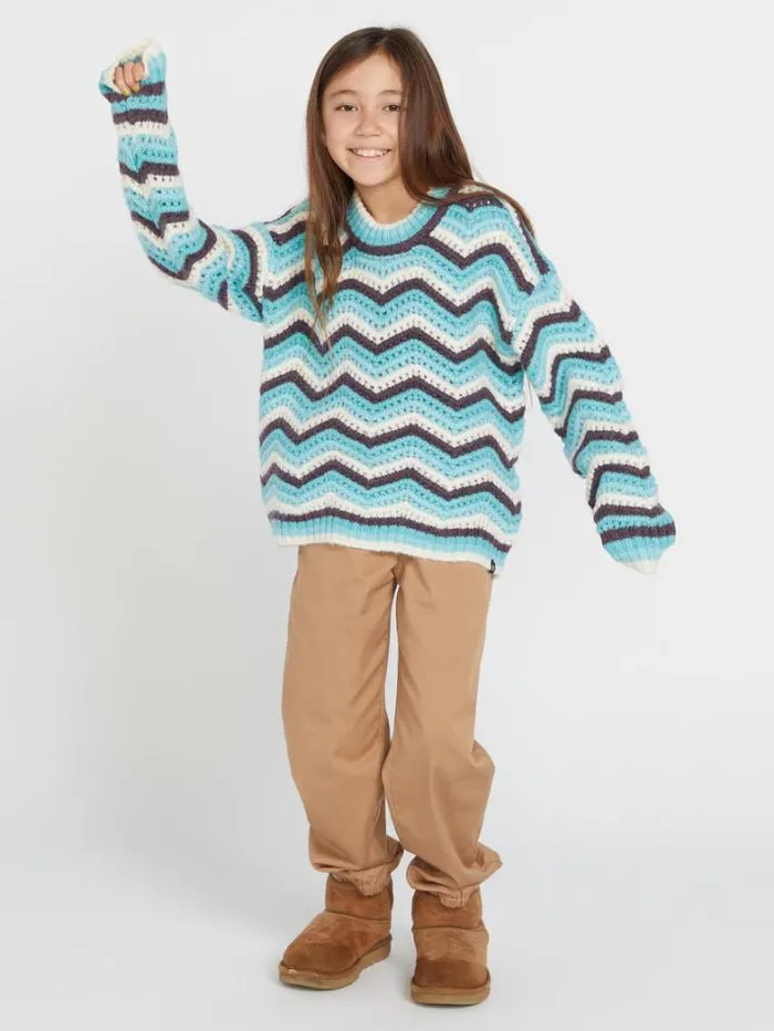 Kids Hoodies and Sweatshirts Volcom Girls Zigzy Zagzy Sweater 8211 Aqua