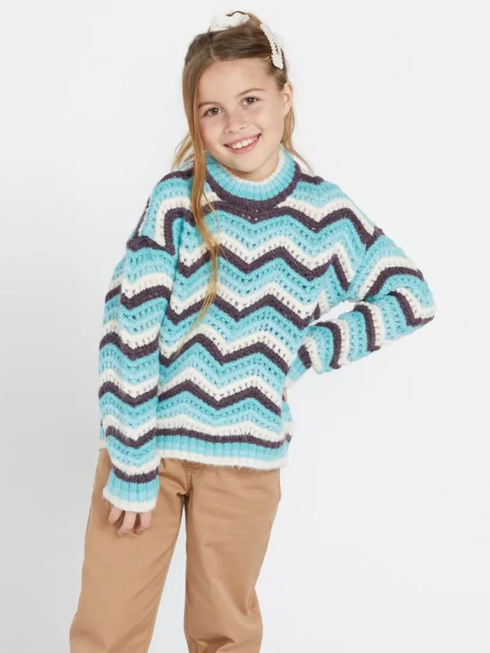Kids Hoodies and Sweatshirts Volcom Girls Zigzy Zagzy Sweater 8211 Aqua